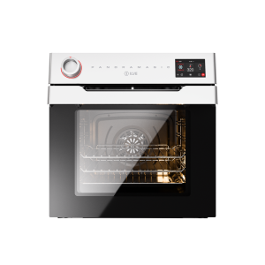 Kijelző modell: ILVE Panoramagic 60 cm-es beépíthető sütő, fekete és króm, 65 literes, 30-320 °C, elektronikus hőmérsékletszabályozás, hideg ajtó tripla üvegezéssel, lágyan záródó rendszer, gyerekzár